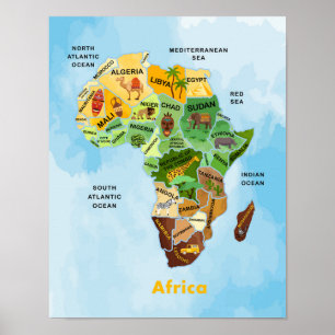 Africa Map watercolor artwork Poster