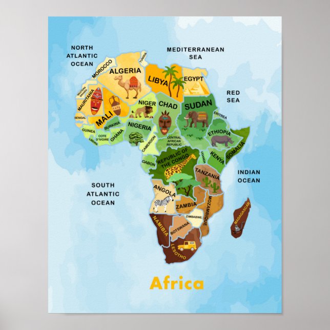 Africa Map watercolor artwork Poster (Front)