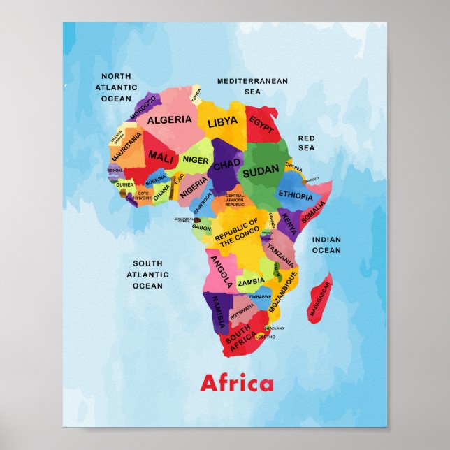 Africa Map watercolor artwork Poster (Front)