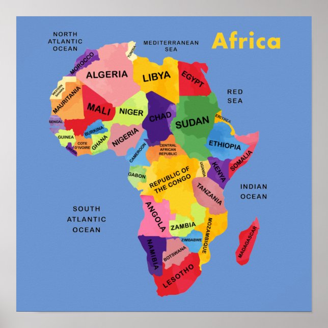 Africa Map watercolor Artwork Poster (Front)