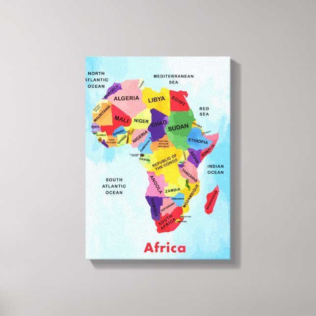 Africa Map watercolor Stretched Canvas Print (Front)
