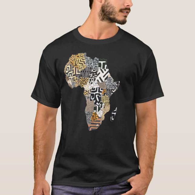 Africa Map With African Kuba Cloth Print T-Shirt (Front)