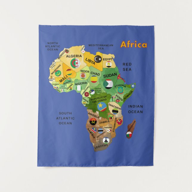 Africa Map with Flags Artwork Tapestry (Front)