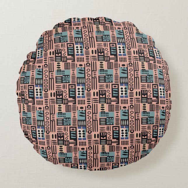 Africa Mudcloth pattern abstract modern art 2 Round Cushion (Front)