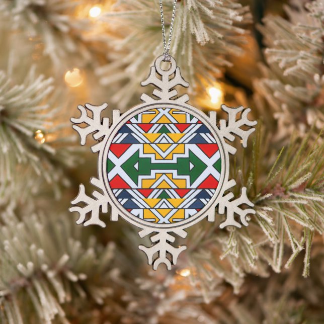 Africa Ndebele Tradition Culture Seamless Pattern  Snowflake Pewter Christmas Ornament (Tree)