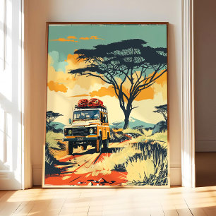 Africa Safari Poster Art Print, Vintage Retro Land