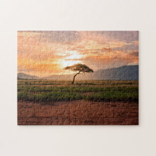 Africa Safari Savannah Desert Field Tree Sunset Jigsaw Puzzle