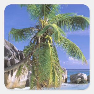 Africa, Seychelles, La Digue Island. Granite 2 Square Sticker