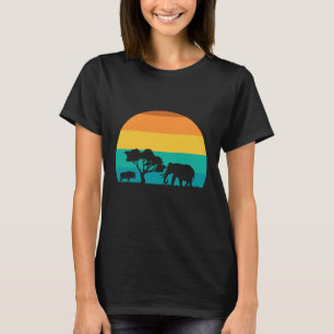 Africa Sunset With Elephant And Gnu Retro T-Shirt