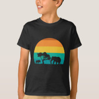 Africa Sunset With Elephant And Gnu Retro