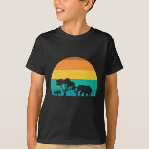 Africa Sunset With Elephant And Gnu Retro T-Shirt