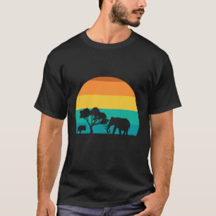 Africa Sunset With Elephant And Gnu Retro T-Shirt