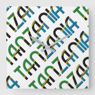 Africa Tanzania Flag Colours Typography Souvenir Square Wall Clock