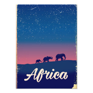 Africa Vintage elephants travel poster