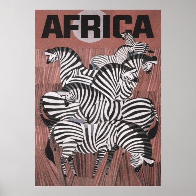 Africa Vintage Travel Poster, Zebra Wall Art (Front)