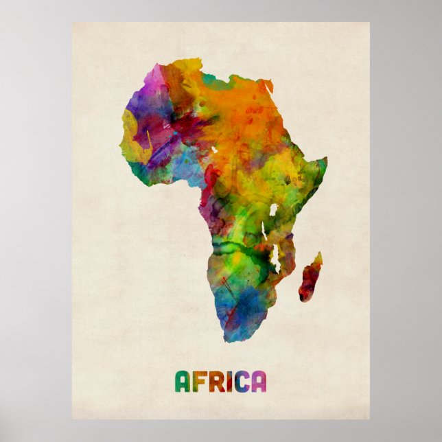 Africa Watercolor Map Poster (Front)