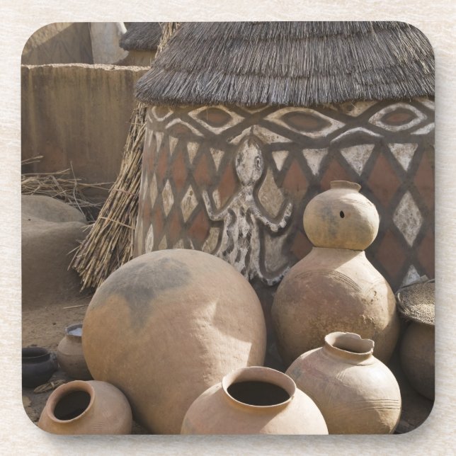 Africa, West Africa, Ghana, Sirigu. Handcrafted Coaster (Front)