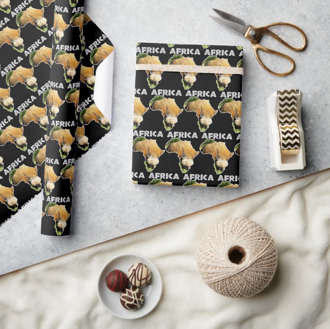 Africa Wildlife Continent White Text Rhino Calf Wrapping Paper (Crafts)