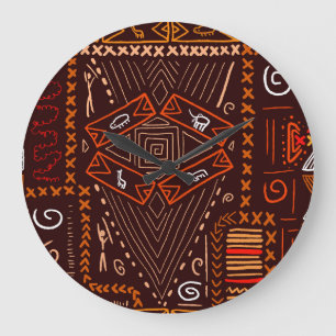 African Aboriginal Art Seamless Pattern Large Clock