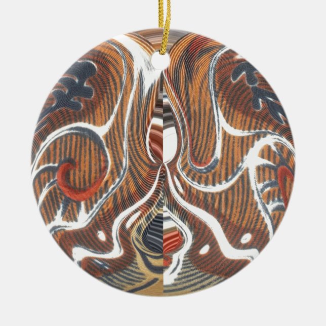 African Abstract Art Print Ceramic Tree Decoration (Front)