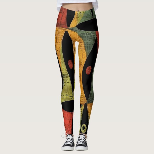 African Abstract Brown Black Leggings (Front)