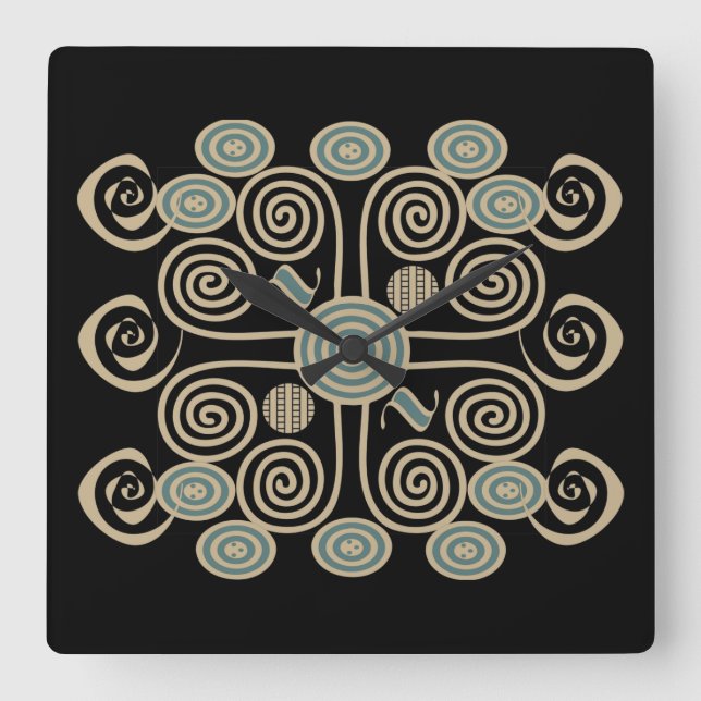 African abstract decorated geometric pattern square wall clock (Front)