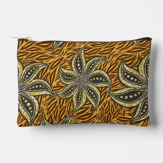 African Abstract Floral Batik Style Accessory Pouch (Front)