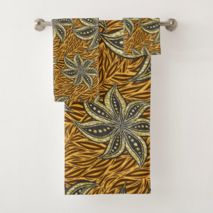 African Abstract Floral Batik Style Bath Towel Set