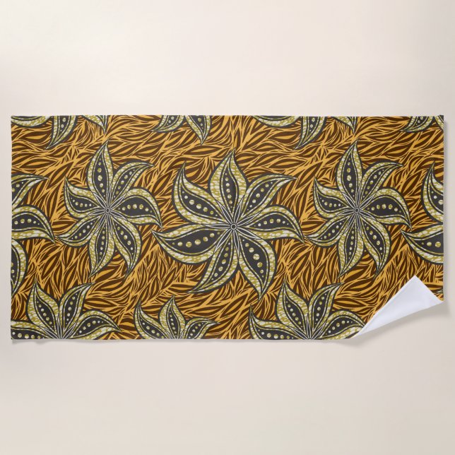 African Abstract Floral Batik Style Beach Towel (Front)