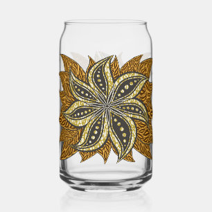 African Abstract Floral Batik Style Can Glass