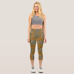 African Abstract Floral Batik Style Capri Leggings