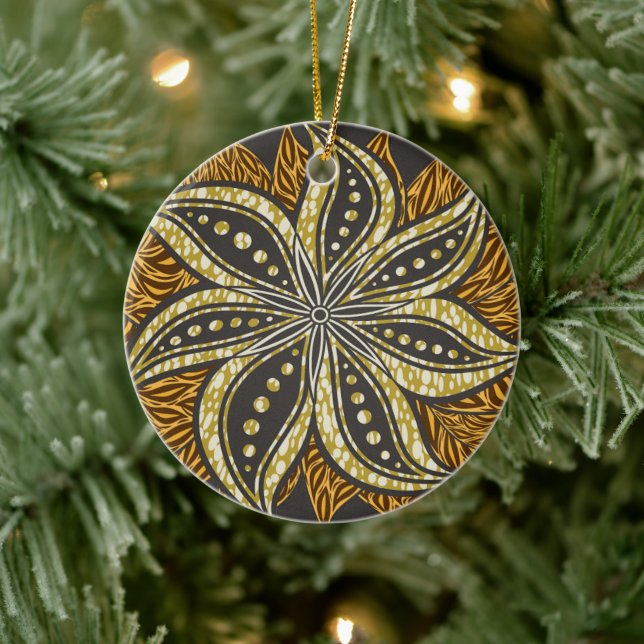 African Abstract Floral Batik Style Ceramic Tree Decoration (Tree)