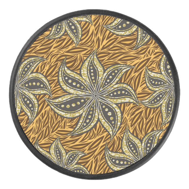 African Abstract Floral Batik Style Hockey Puck (Front)