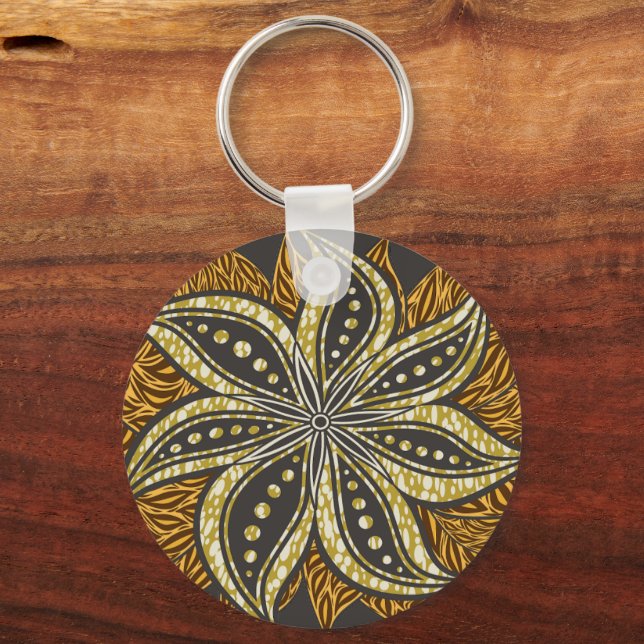 African Abstract Floral Batik Style Key Ring (Front)