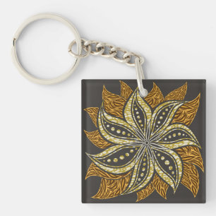 African Abstract Floral Batik Style Key Ring