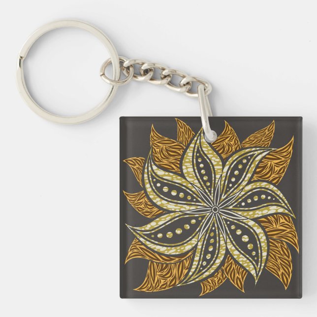 African Abstract Floral Batik Style Key Ring (Front)