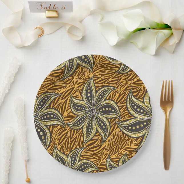 African Abstract Floral Batik Style Paper Plate (Wedding)