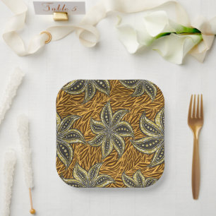 African Abstract Floral Batik Style Paper Plate