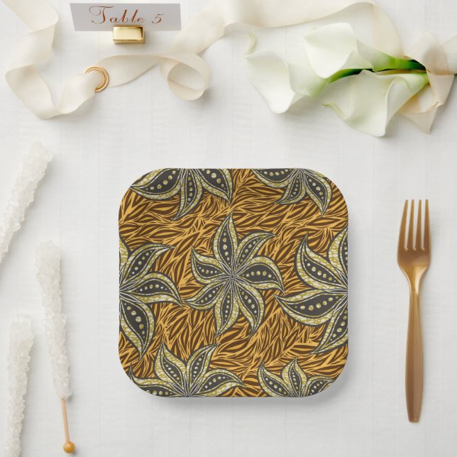 African Abstract Floral Batik Style Paper Plate (Wedding)