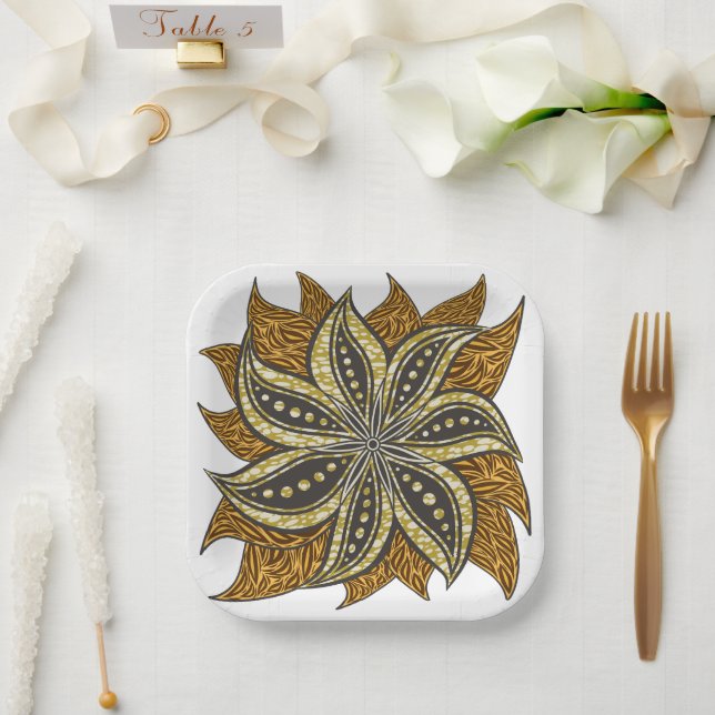 African Abstract Floral Batik Style Paper Plate (Wedding)