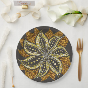 African Abstract Floral Batik Style Paper Plate