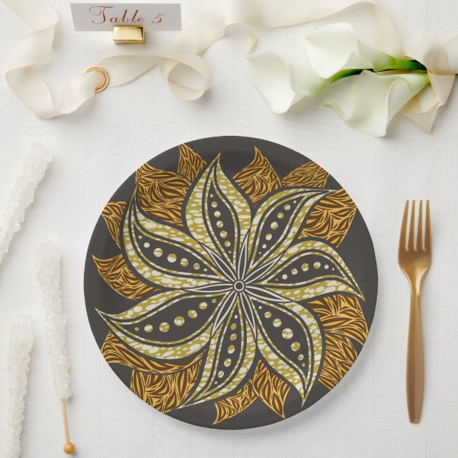 African Abstract Floral Batik Style Paper Plate (Wedding)