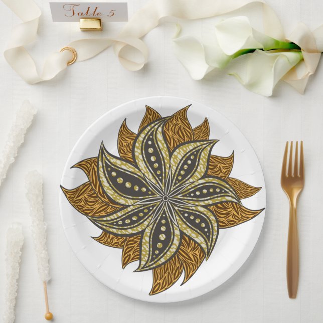 African Abstract Floral Batik Style Paper Plate (Wedding)