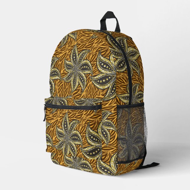 African Abstract Floral Batik Style Printed Backpack (Back Corner Right)
