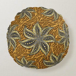 African Abstract Floral Batik Style Round Cushion