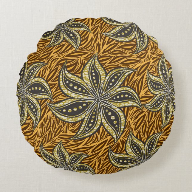African Abstract Floral Batik Style Round Cushion (Front)