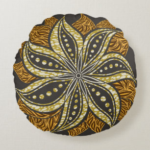 African Abstract Floral Batik Style Round Cushion