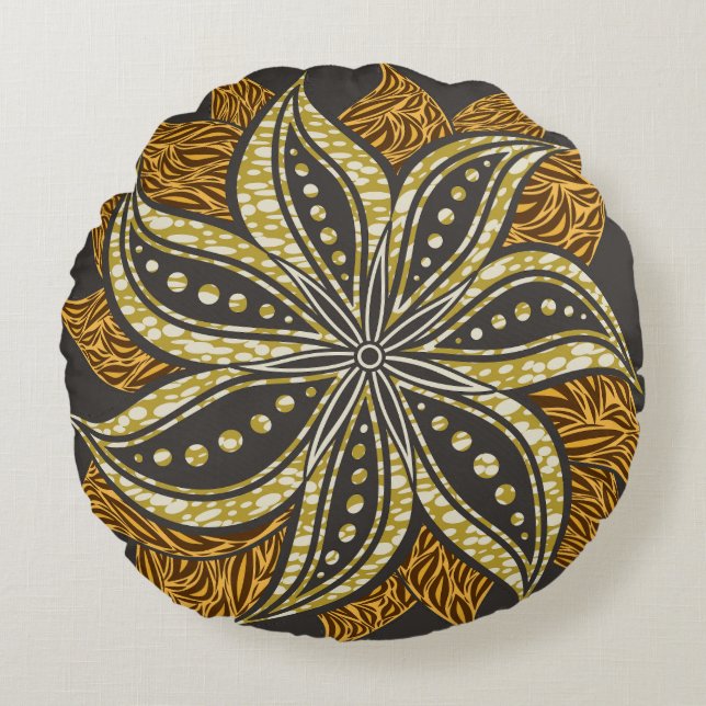 African Abstract Floral Batik Style Round Cushion (Front)