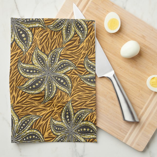 African Abstract Floral Batik Style Tea Towel (Quarter Fold)