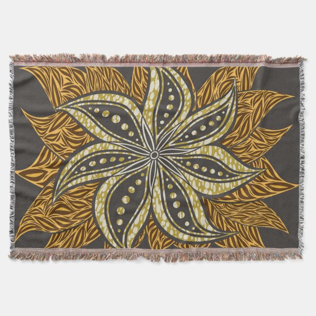 African Abstract Floral Batik Style Throw Blanket (Front)